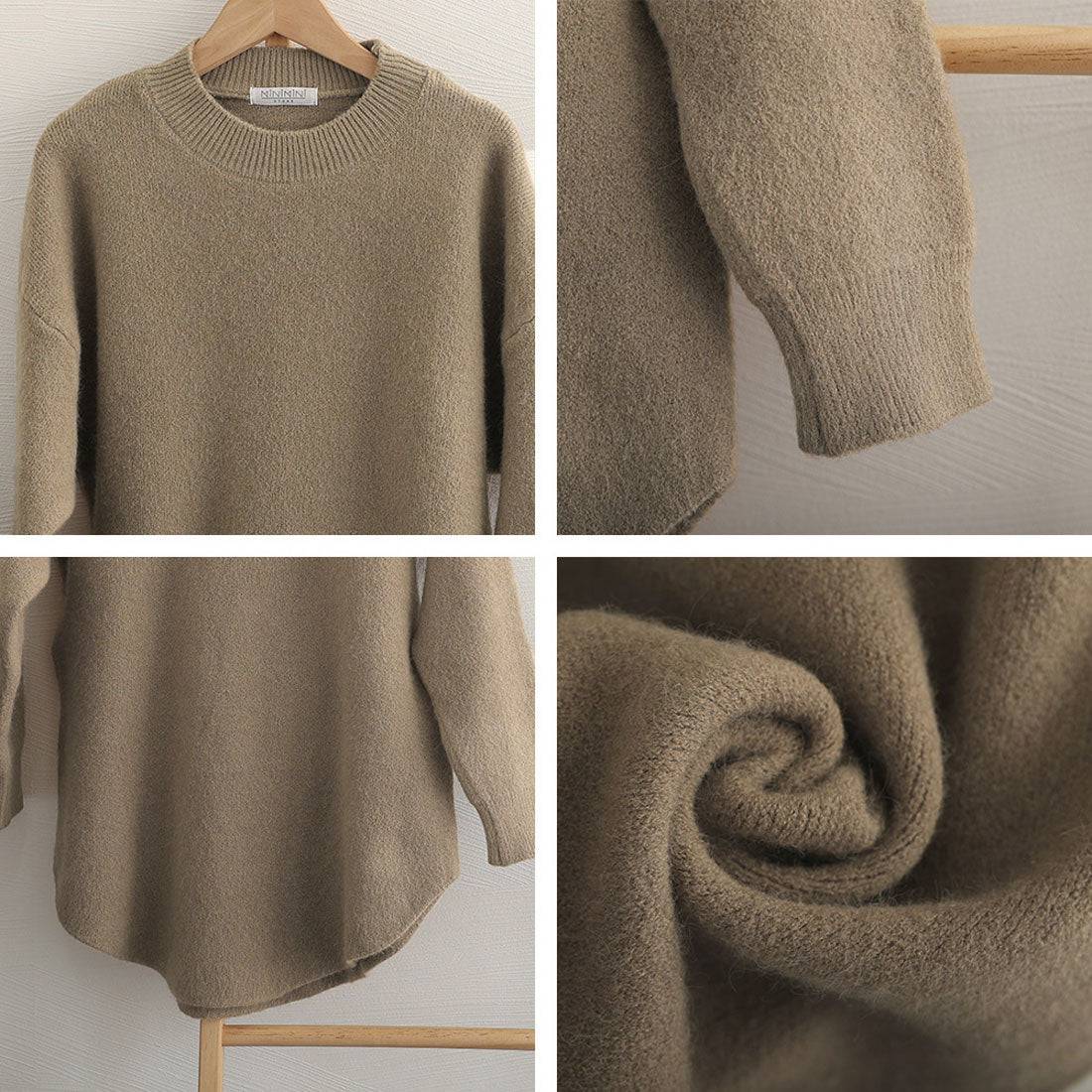 ニット ラウンドヘムニットトップス 秋冬