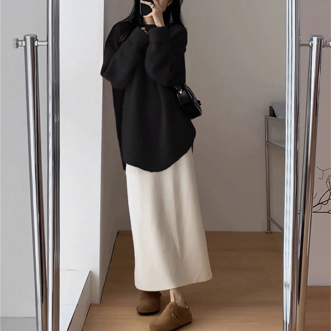 ニット ラウンドヘムニットトップス 秋冬