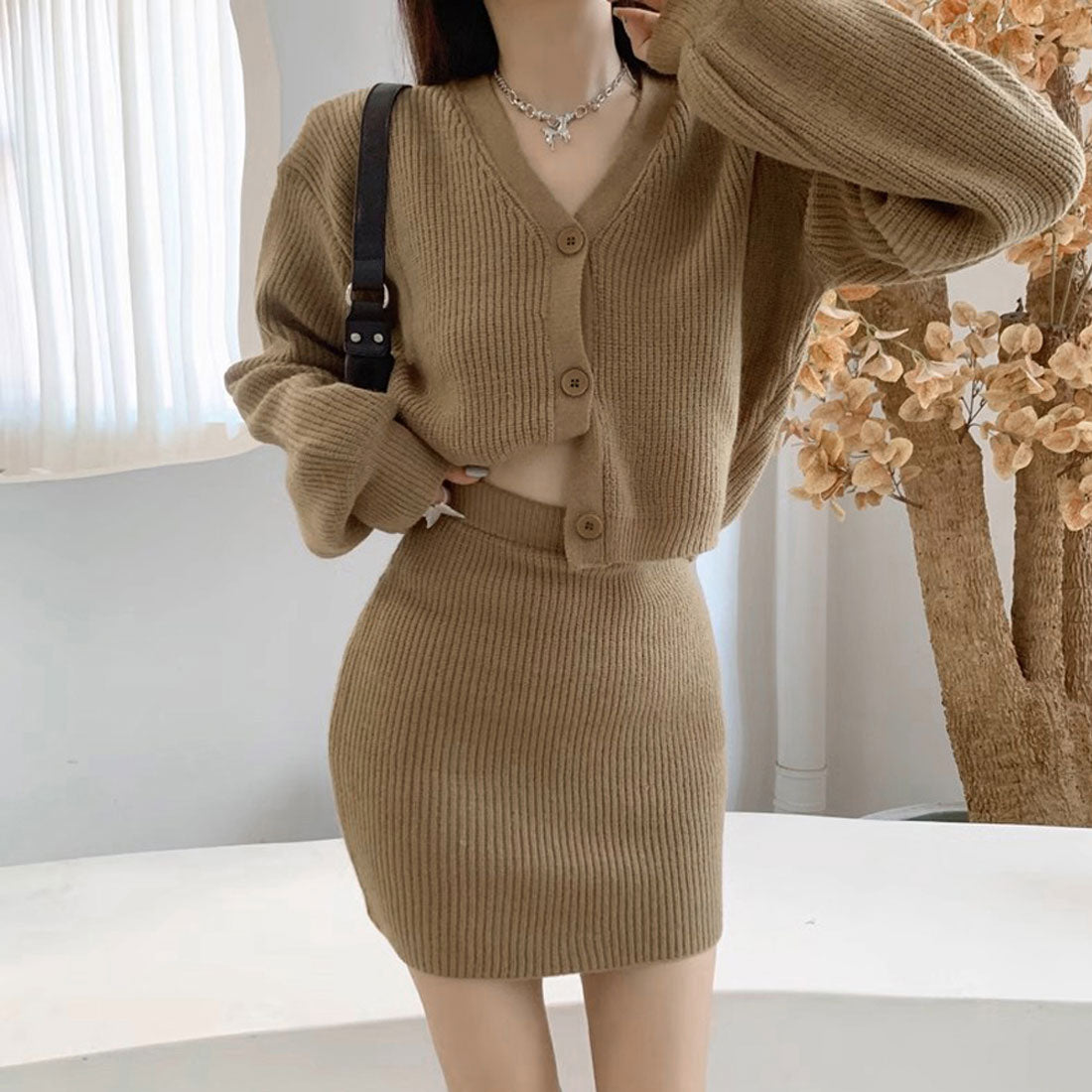 ニットセットアップ レディース 秋冬韓国 ブラック