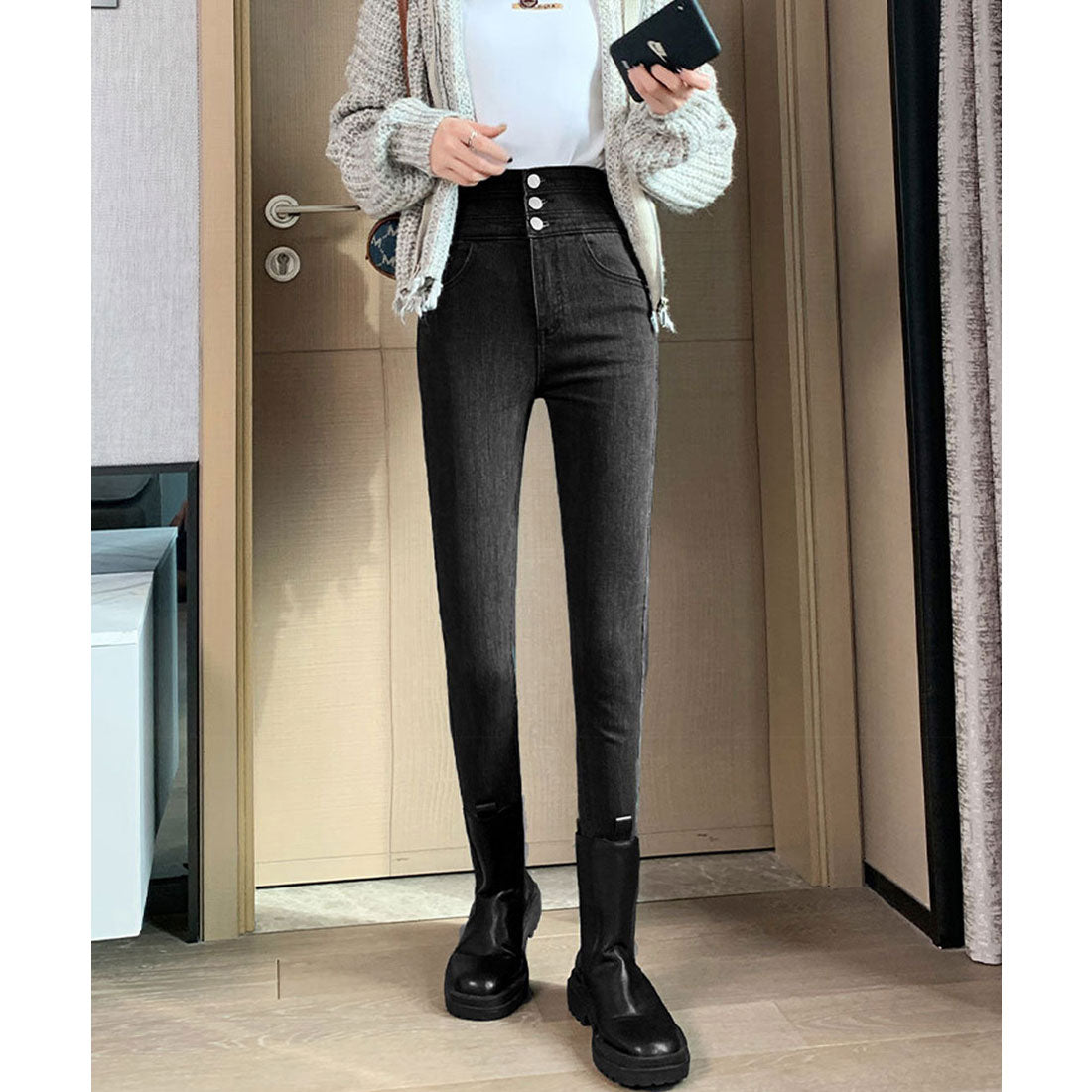 ハイウエスト デニムパンツ 美脚 脚長