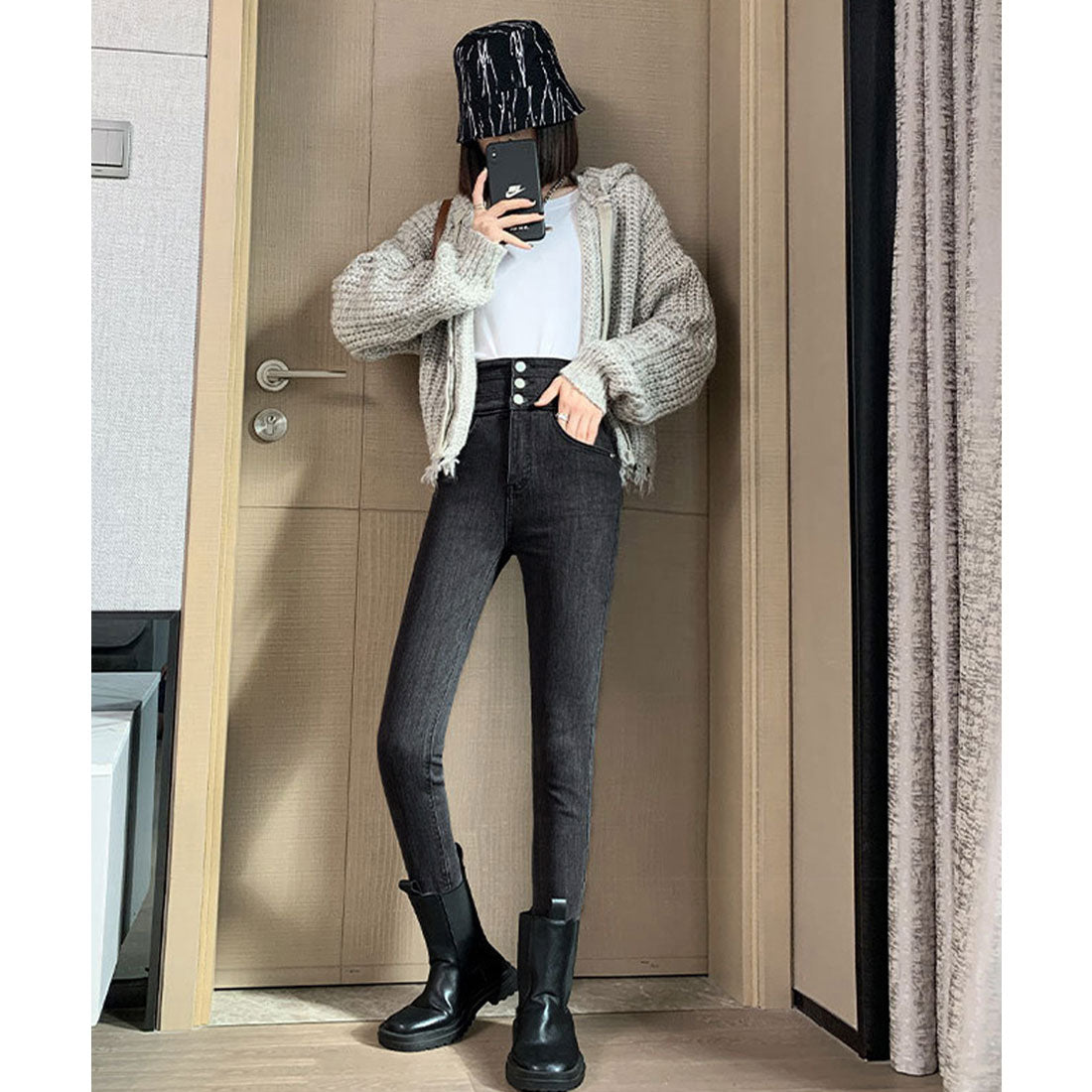 ハイウエスト デニムパンツ 美脚 脚長