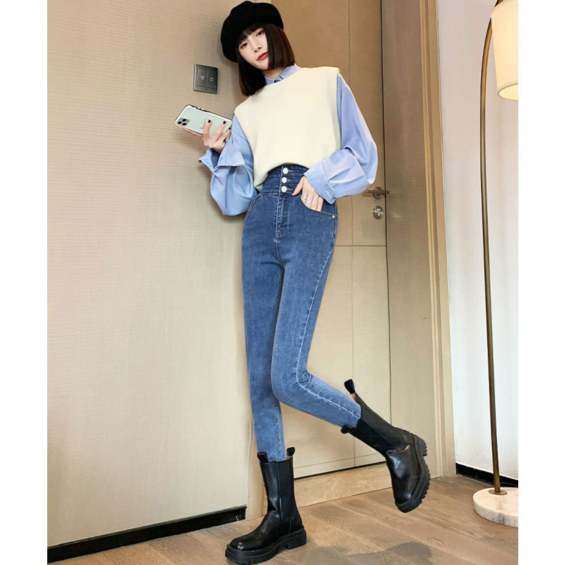 ハイウエスト デニムパンツ 美脚 脚長