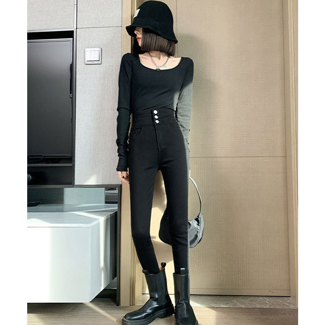 ハイウエスト デニムパンツ 美脚 脚長