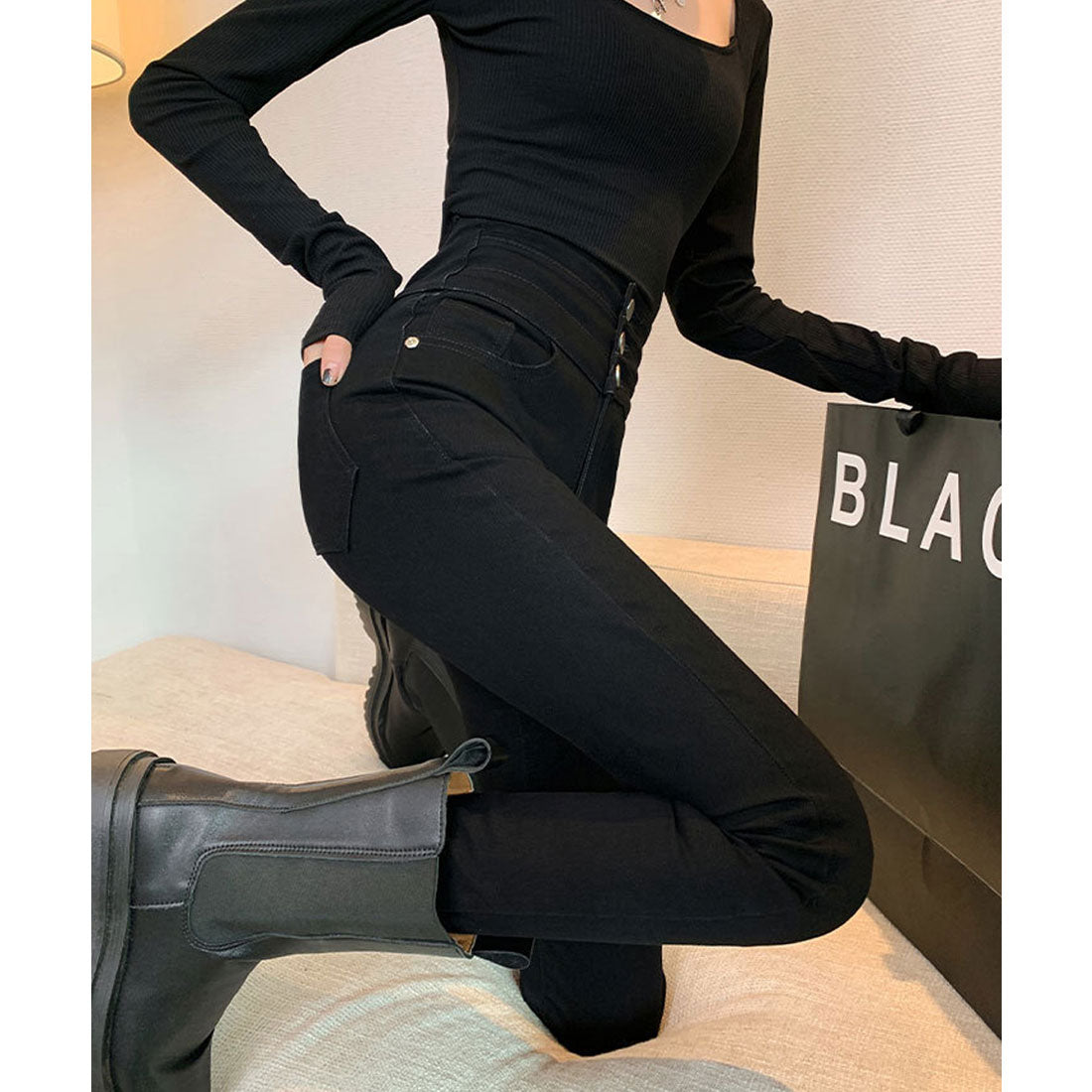 ハイウエスト デニムパンツ 美脚 脚長
