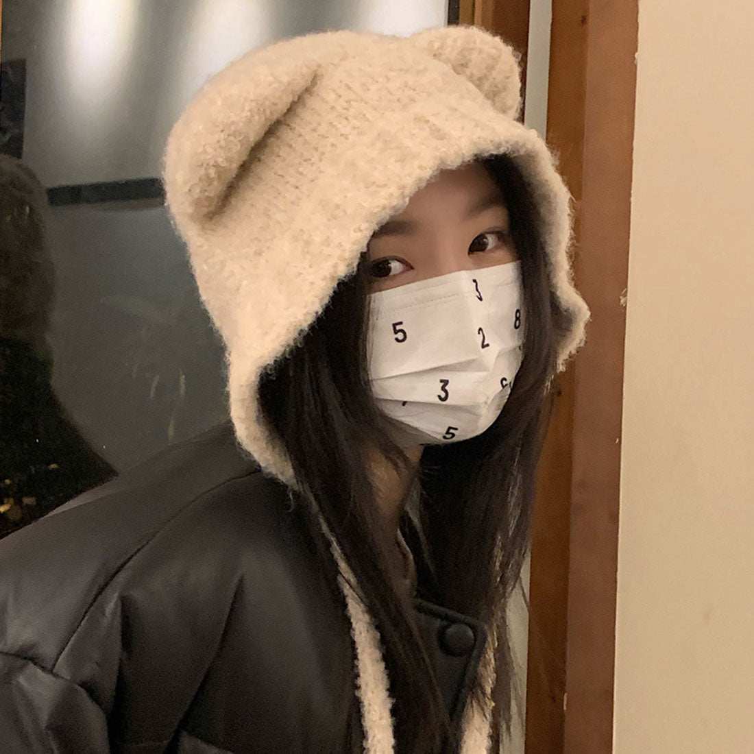 くま耳ニット帽 小顔 レディース 韓国風