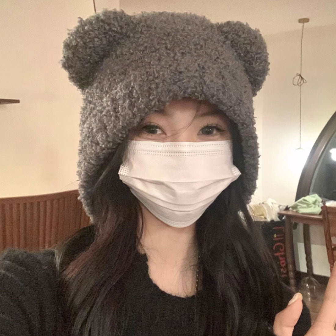 くま耳ニット帽 小顔 レディース 韓国風