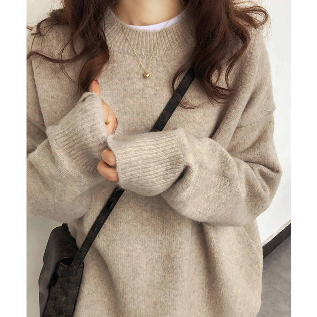 ニットセーター カラーニット 長袖 秋冬,グレージュ