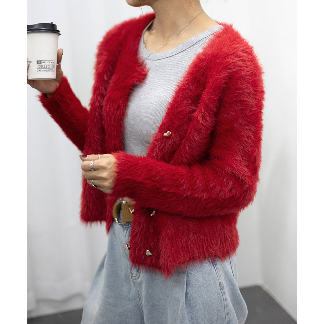 ミンクタッチカーディガン モヘアセーター アイボリー