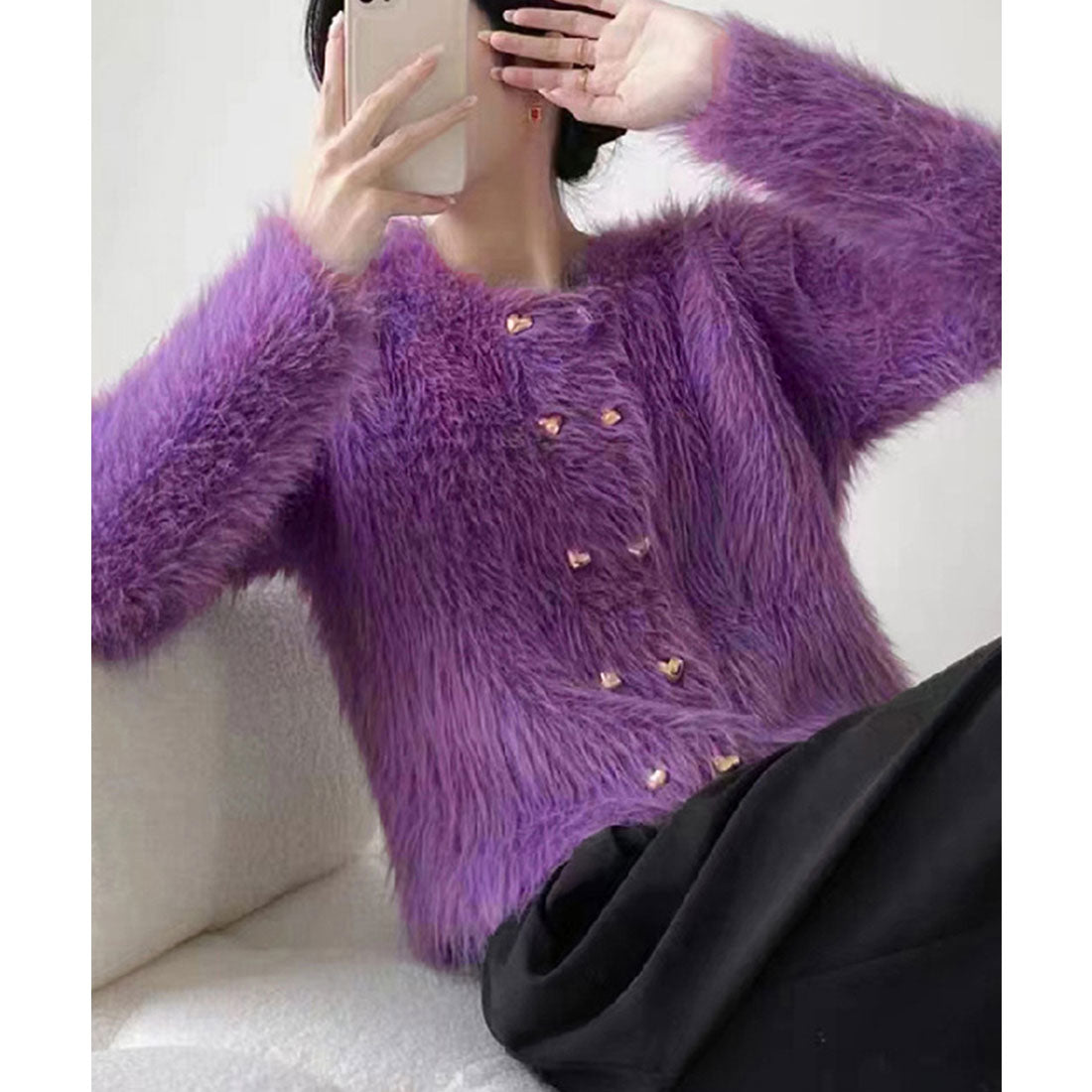 ミンクタッチカーディガン モヘアセーター パープル