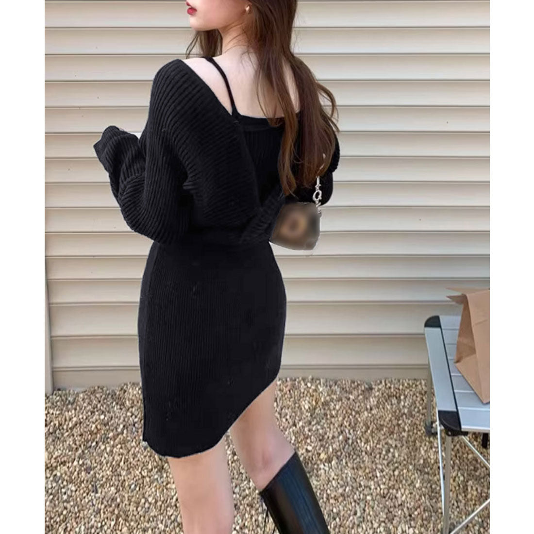 ミニミニストア miniministore カシュクールニットワンピース ミニワンピ （ブラック） ブラック
