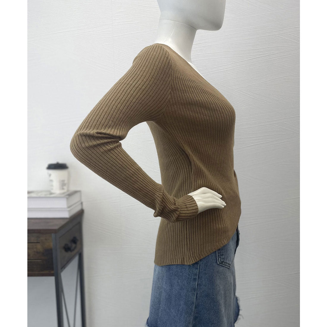 リブニット カシュクール風ニットトップス