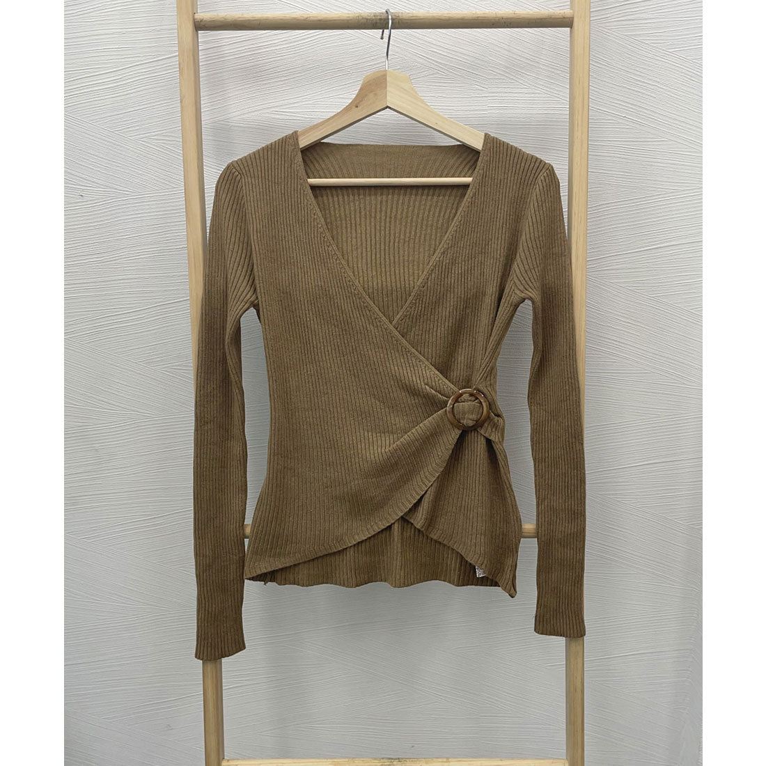リブニット カシュクール風ニットトップス