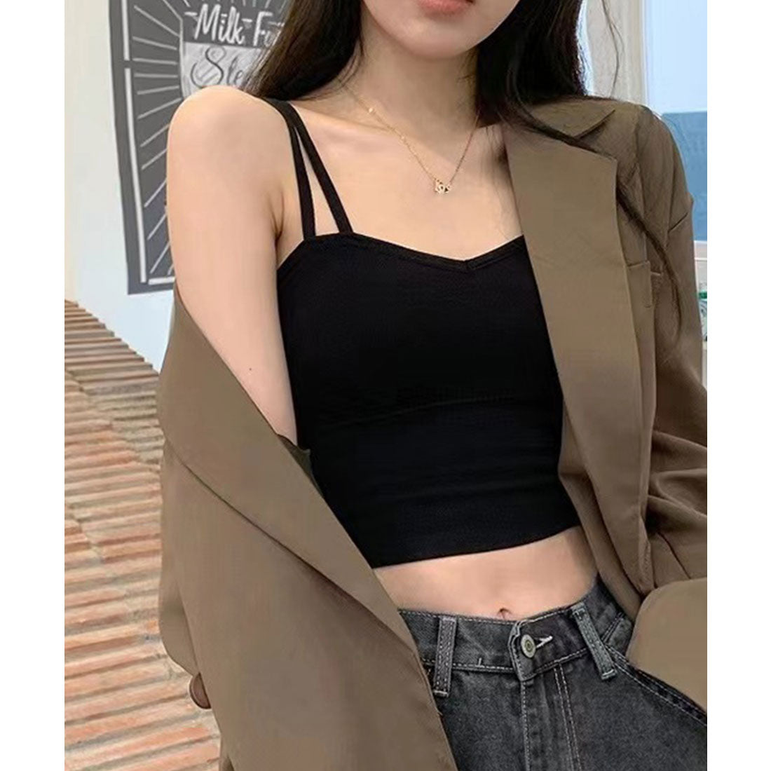 カップ付き キャミソール 3色,ブラック