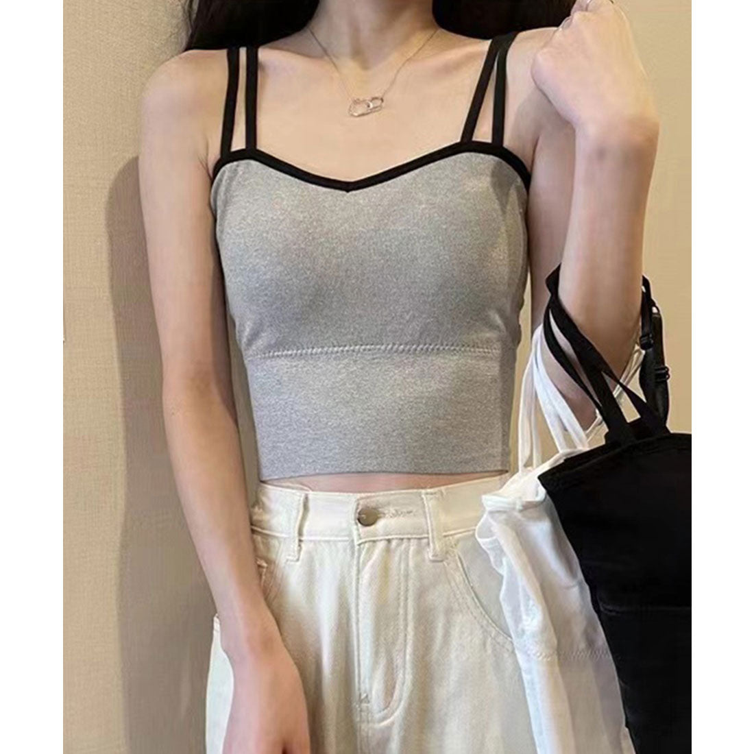 カップ付き キャミソール 3色,グレー