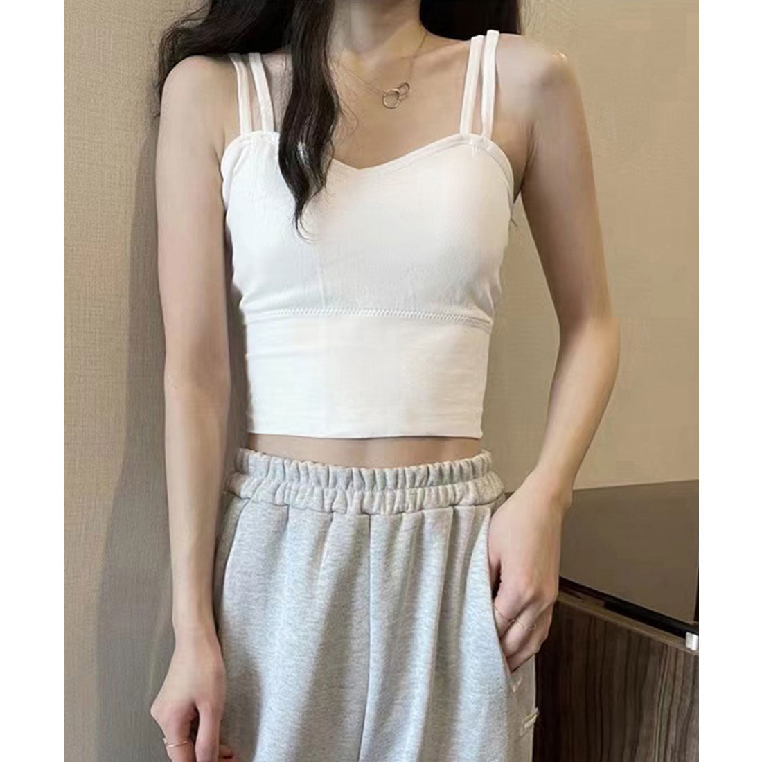 カップ付き キャミソール 3色,ホワイト