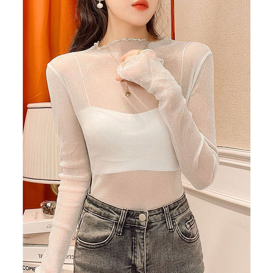 ラメ入り シースルートップス セクシー
