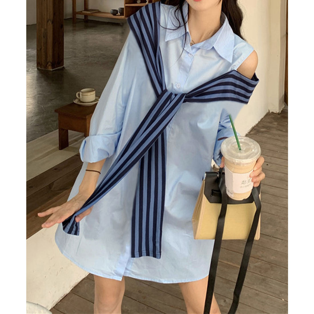 ミニミニストア miniministore オフショルダーシャツ肩掛け付きシャツ春夏