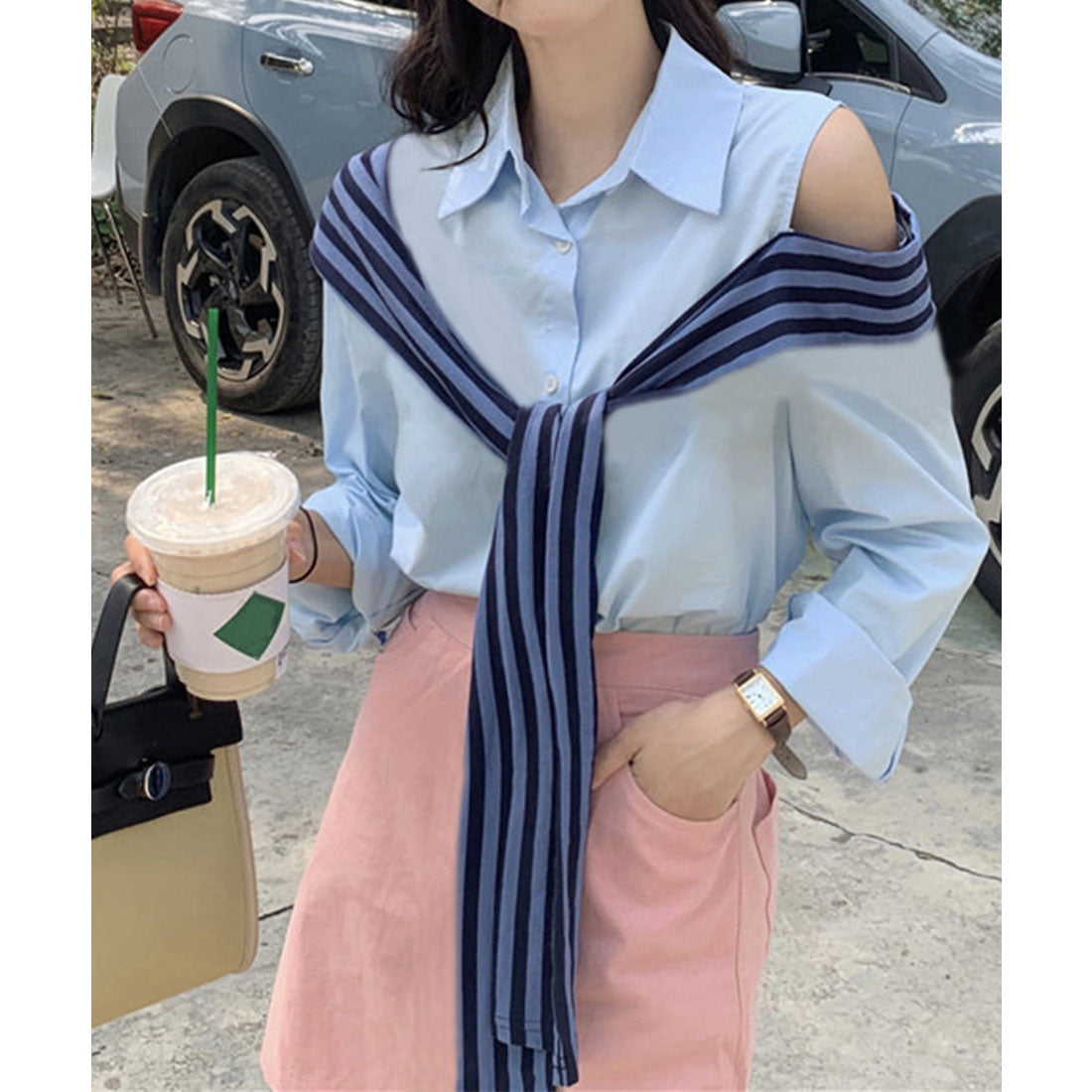 ミニミニストア miniministore オフショルダーシャツ肩掛け付きシャツ春夏