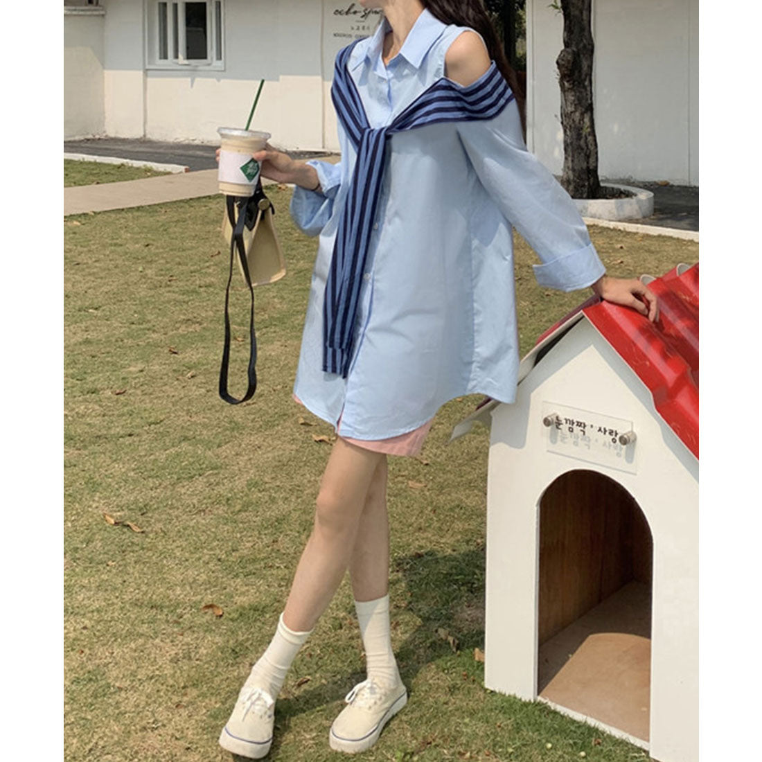 ミニミニストア miniministore オフショルダーシャツ肩掛け付きシャツ春夏