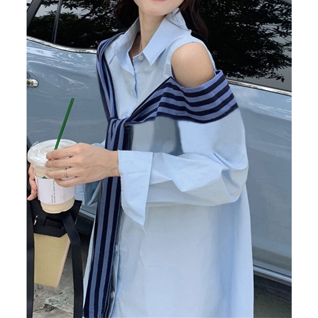 ミニミニストア miniministore オフショルダーシャツ肩掛け付きシャツ春夏