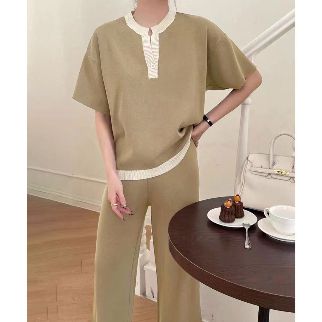 ミニミニストア miniministore ニットセットアップ 冷感タッチレディース,ダークベージュ