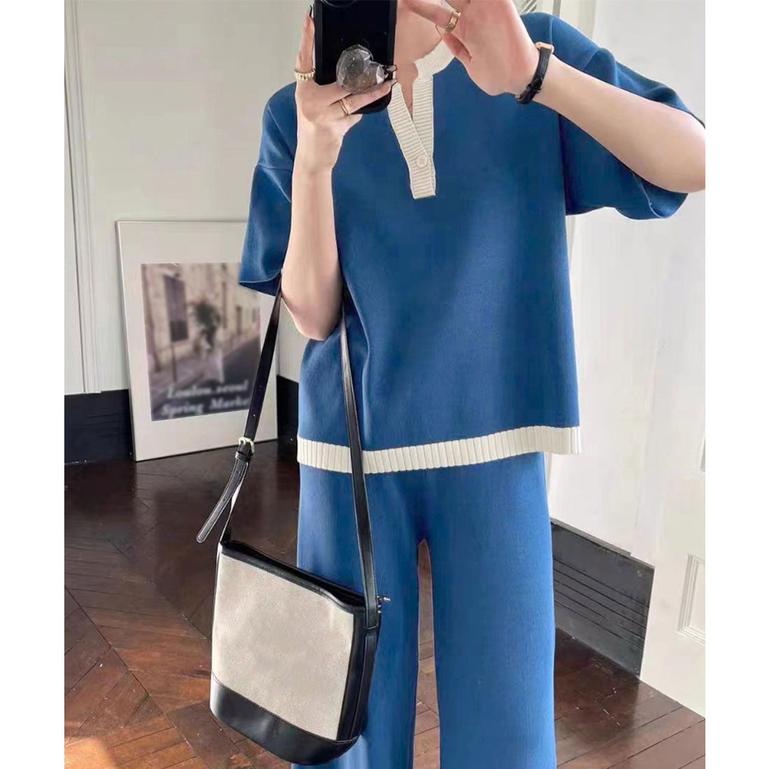 ミニミニストア miniministore ニットセットアップ 冷感タッチレディース,ブルー