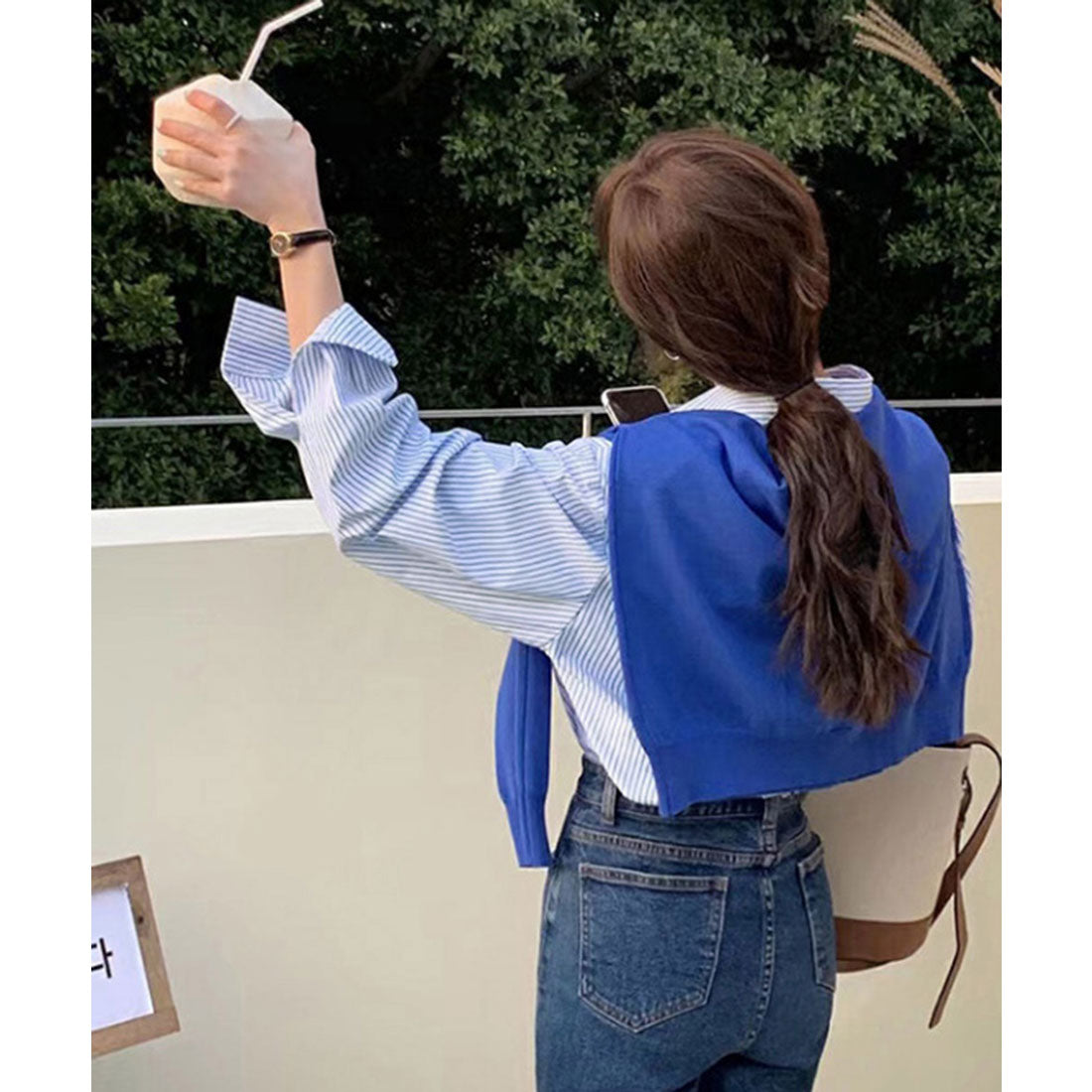 ミニミニストア miniministore シャツブラウス 長袖 レディース 韓国風 （ブルー） ブルー