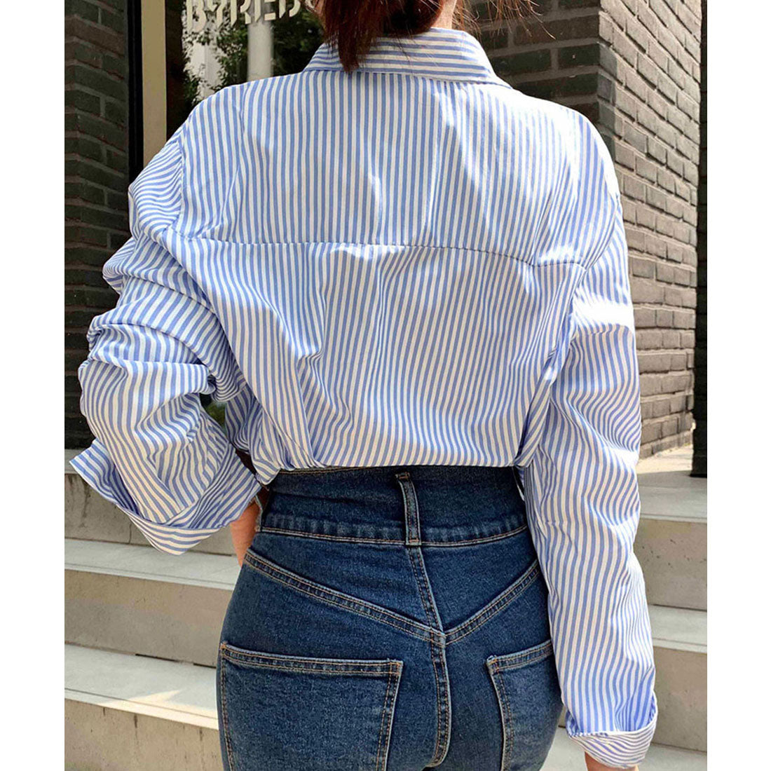 ミニミニストア miniministore シャツブラウス 長袖 レディース 韓国風 （ブルー） ブルー