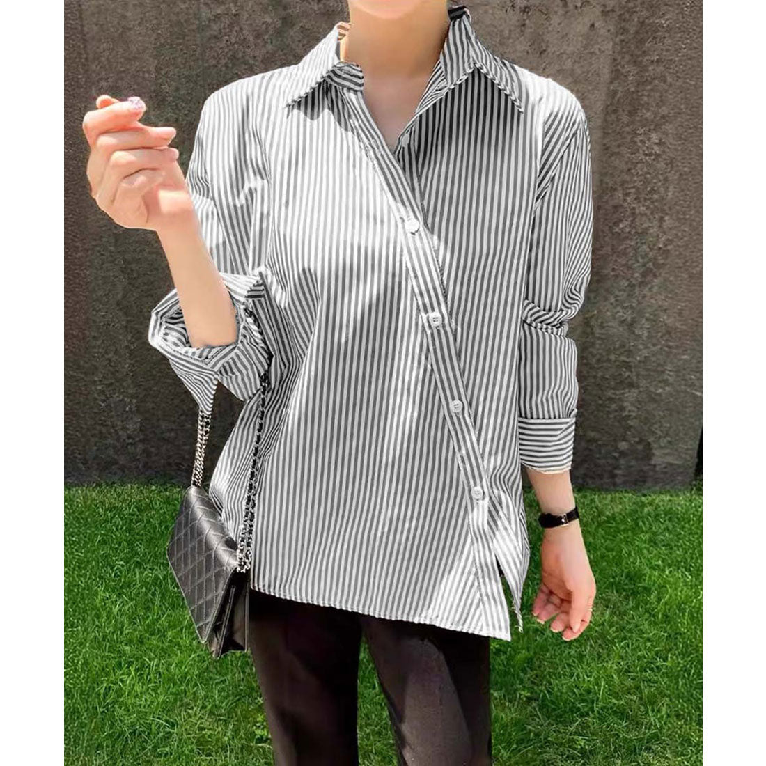 ミニミニストア miniministore シャツブラウス 長袖 レディース 韓国風 （ブルー） ブルー
