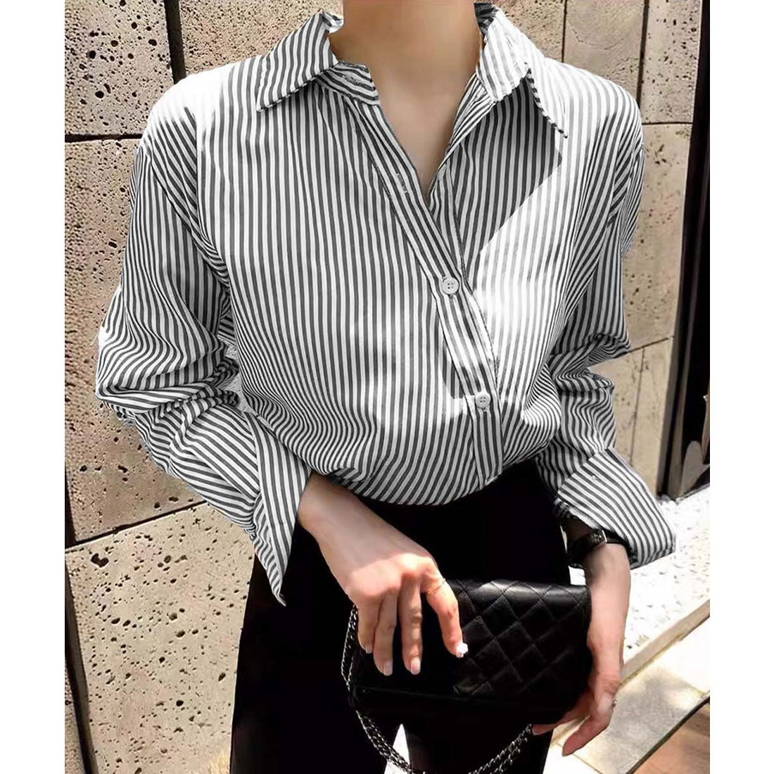 ミニミニストア miniministore シャツブラウス 長袖 レディース 韓国風 （ブルー） ブルー