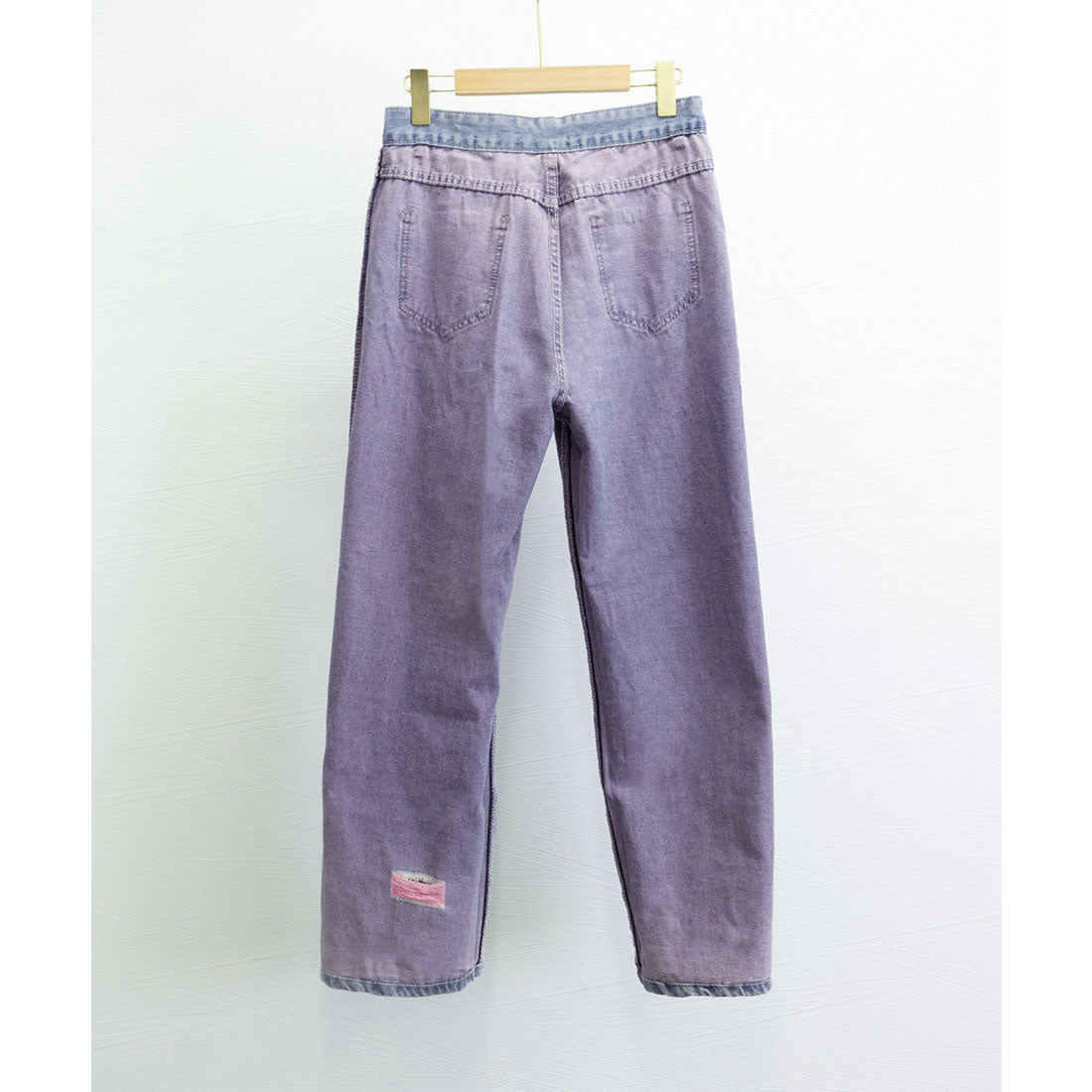 ピンク ダメージデニムパンツ レディース