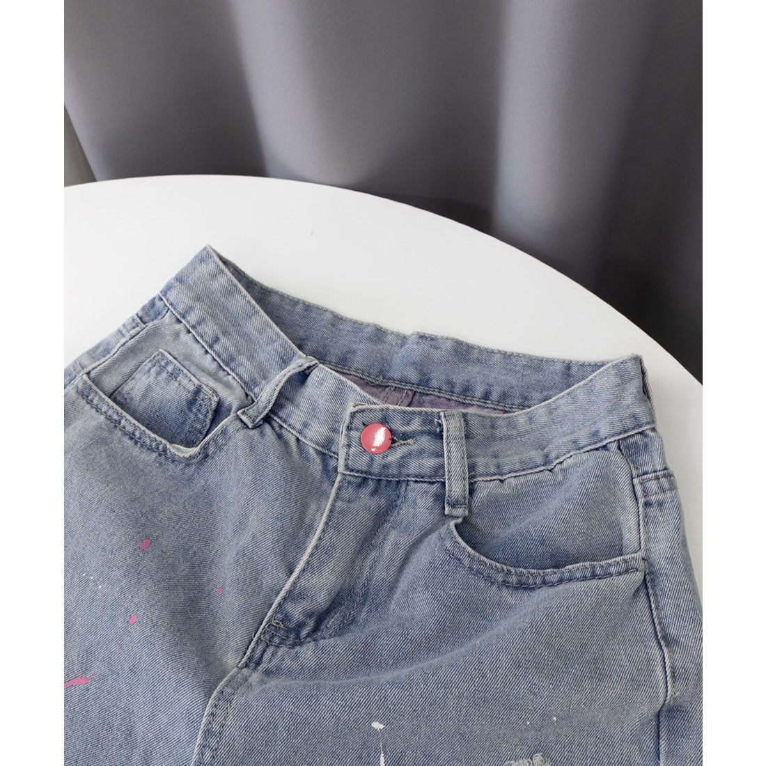 ピンク ダメージデニムパンツ レディース