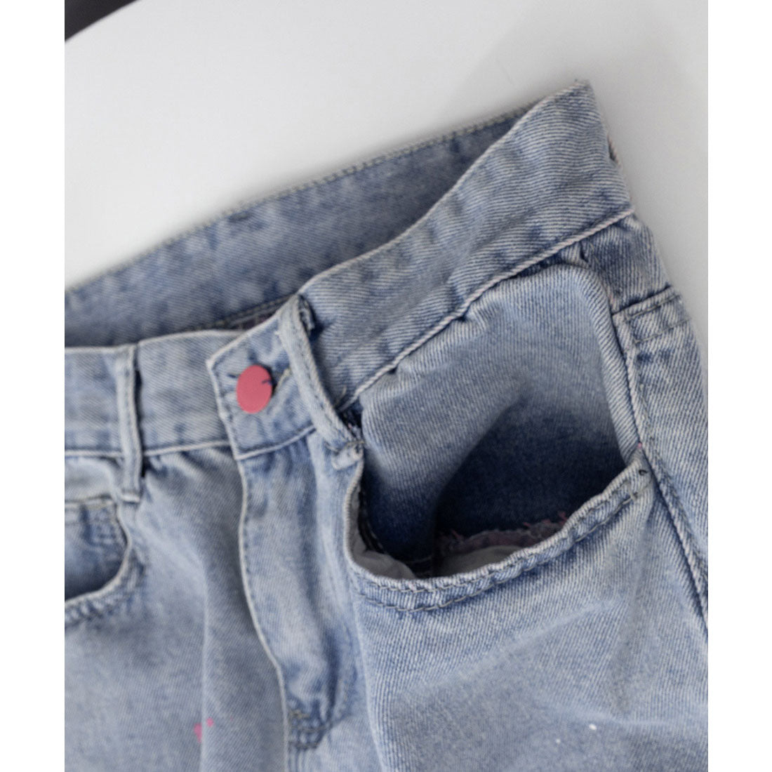 ピンク ダメージデニムパンツ レディース
