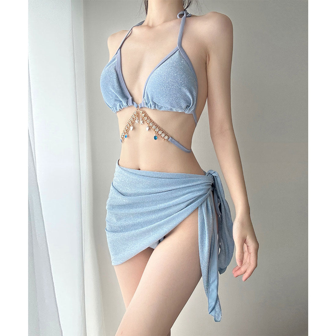 ビキニ セクシー水着3点セットレディース ブルー