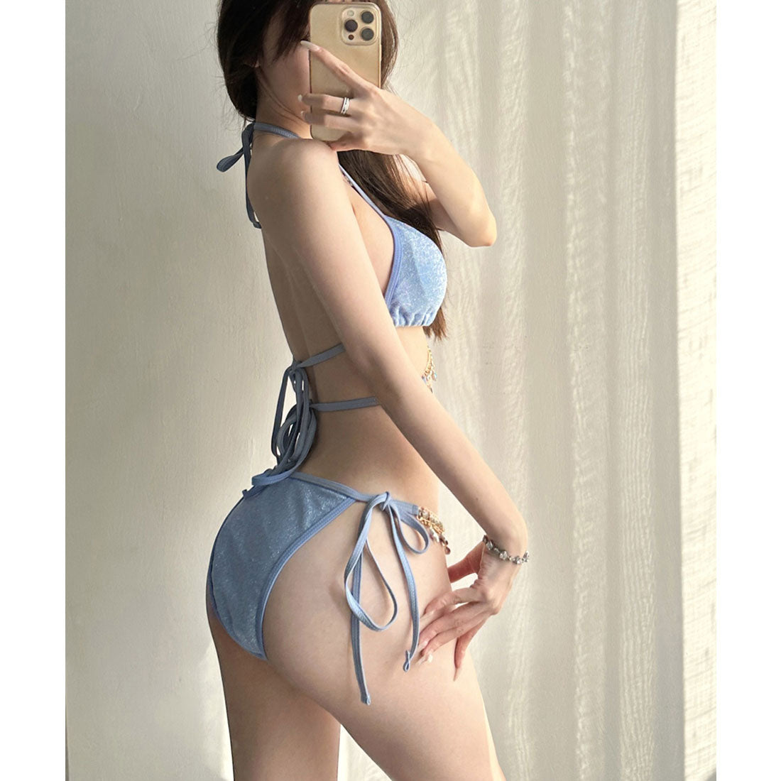 ビキニ セクシー水着3点セットレディース ブルー