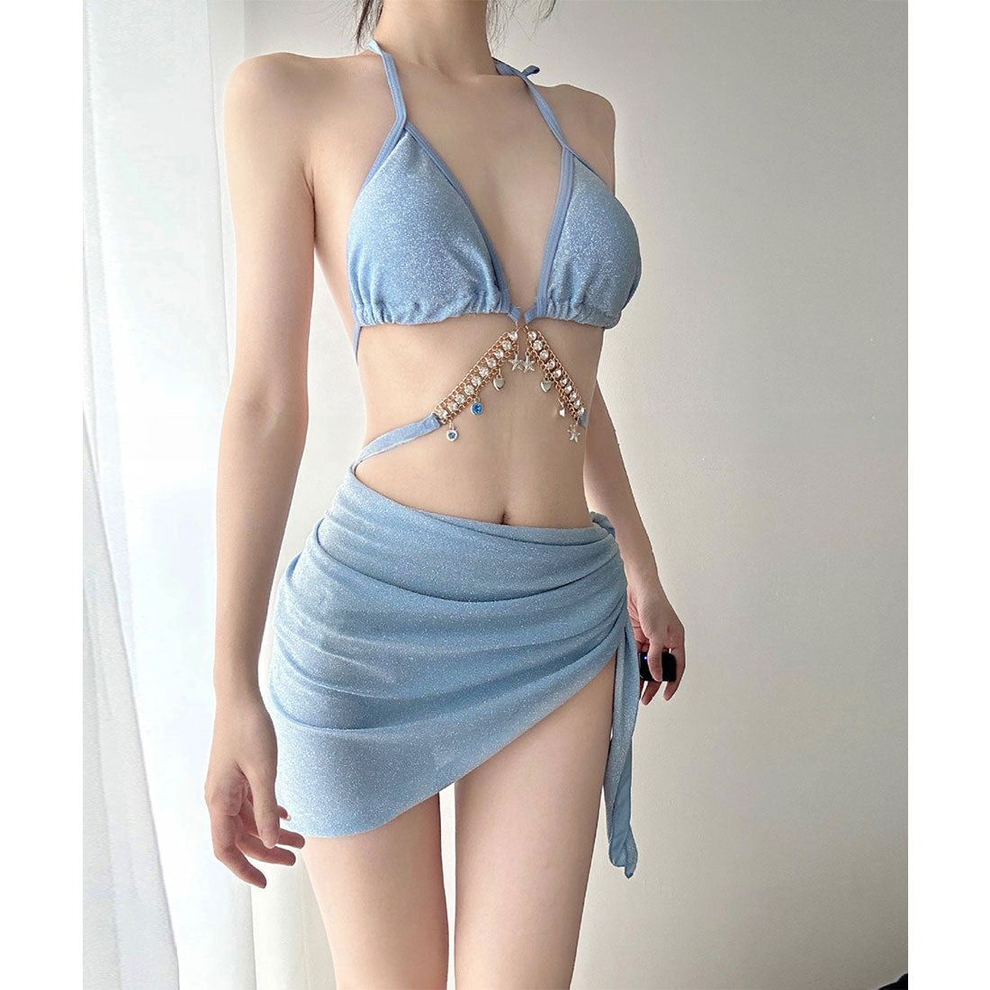 ビキニ セクシー水着3点セットレディース ブルー