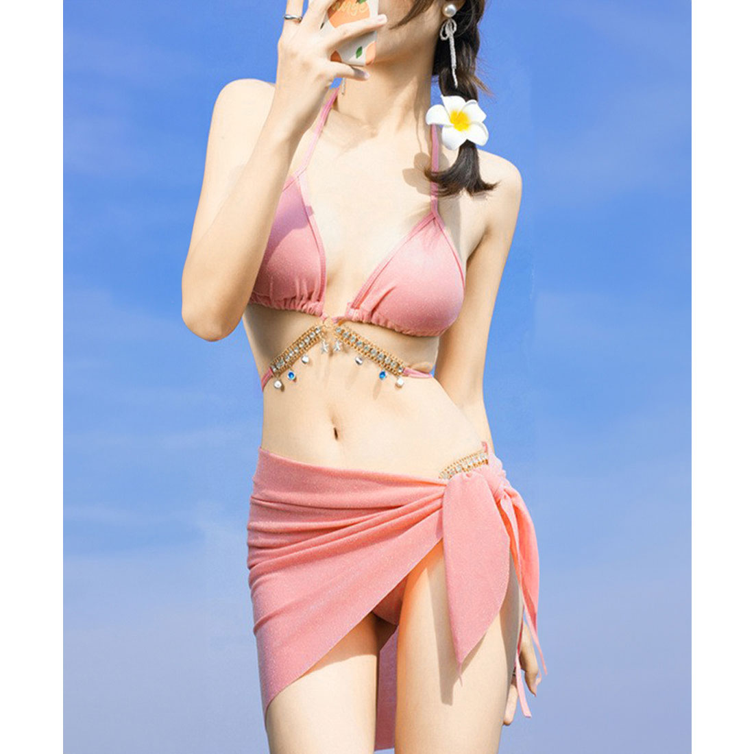 ビキニ セクシー水着3点セットレディース ブルー