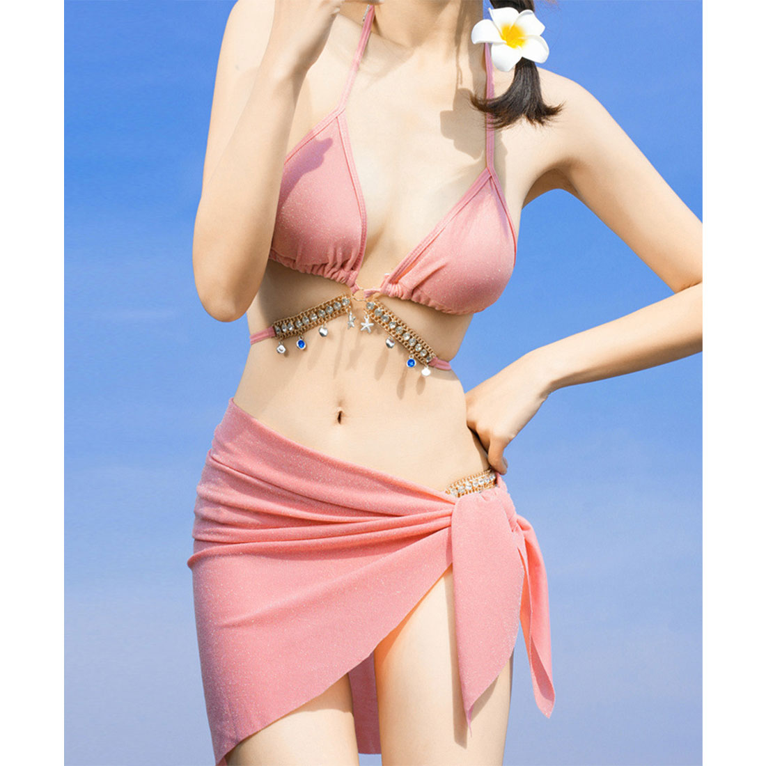 ビキニ セクシー水着3点セットレディース ピンク