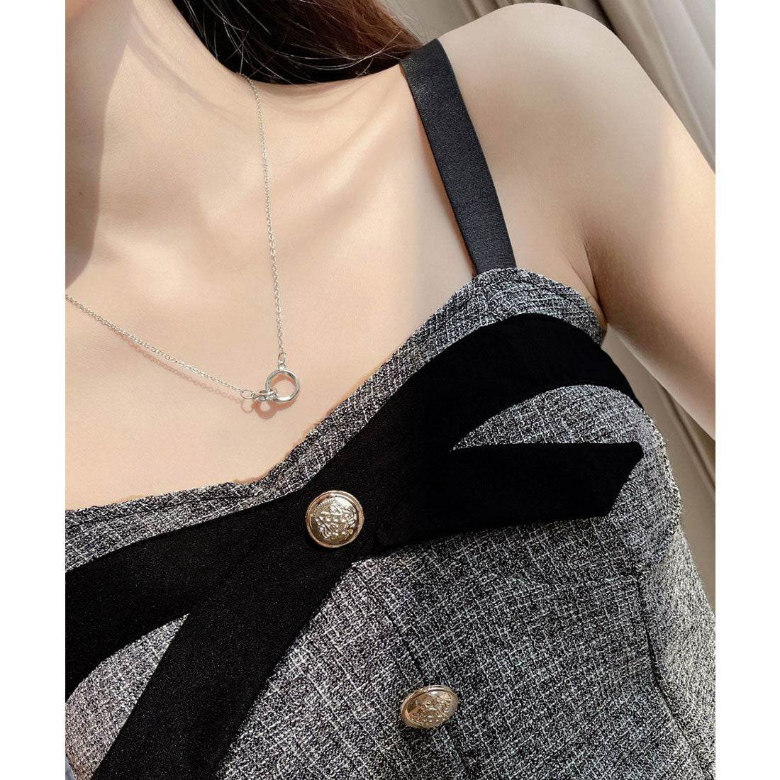 miniministore miniministore 正面按鈕配色 緞帶吊帶衫 韓式