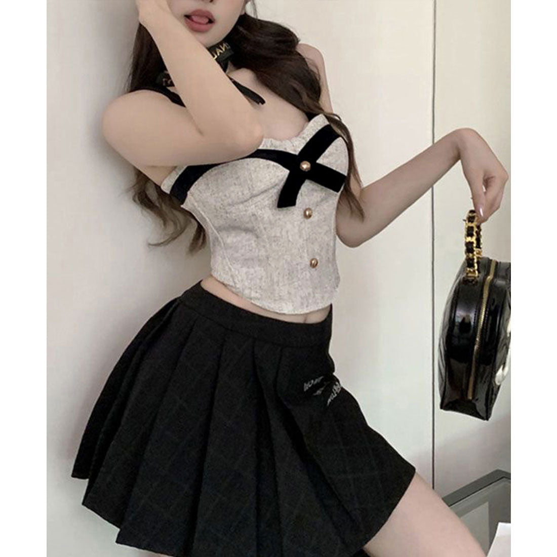 miniministore miniministore 正面按鈕配色 緞帶吊帶衫 韓式