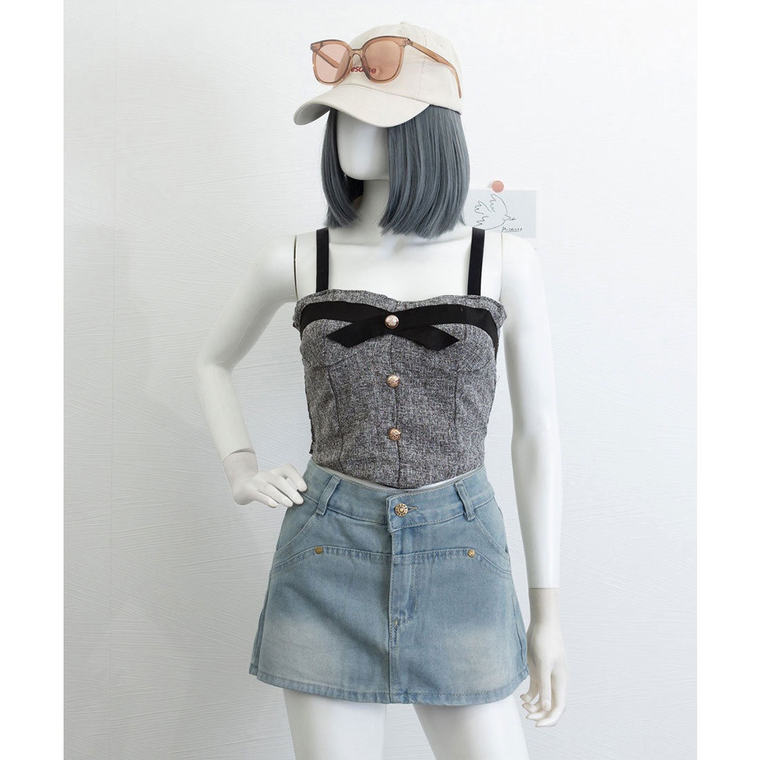 miniministore miniministore 正面按鈕配色 緞帶吊帶衫 韓式