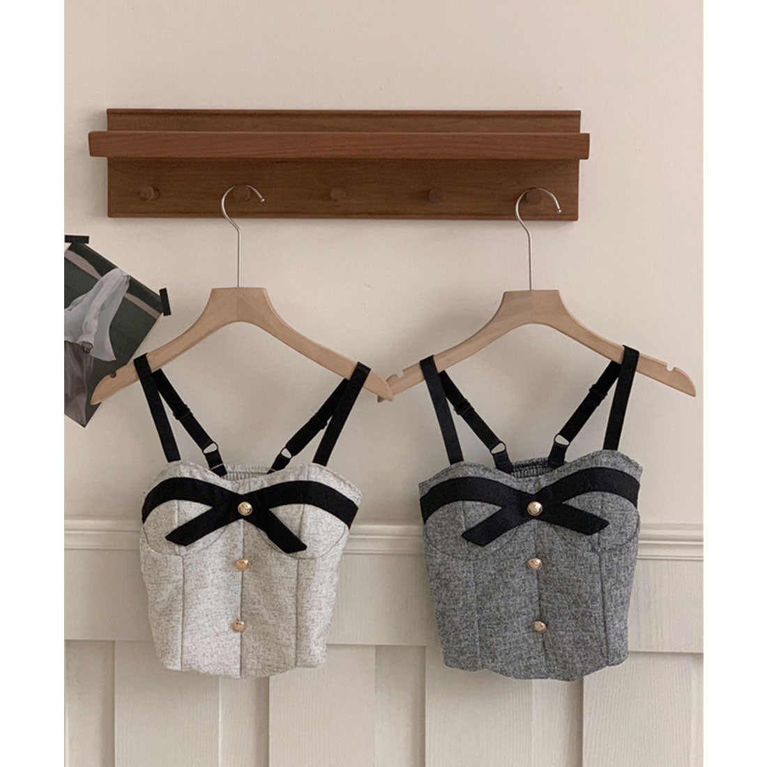 miniministore miniministore 正面按鈕配色 緞帶吊帶衫 韓式