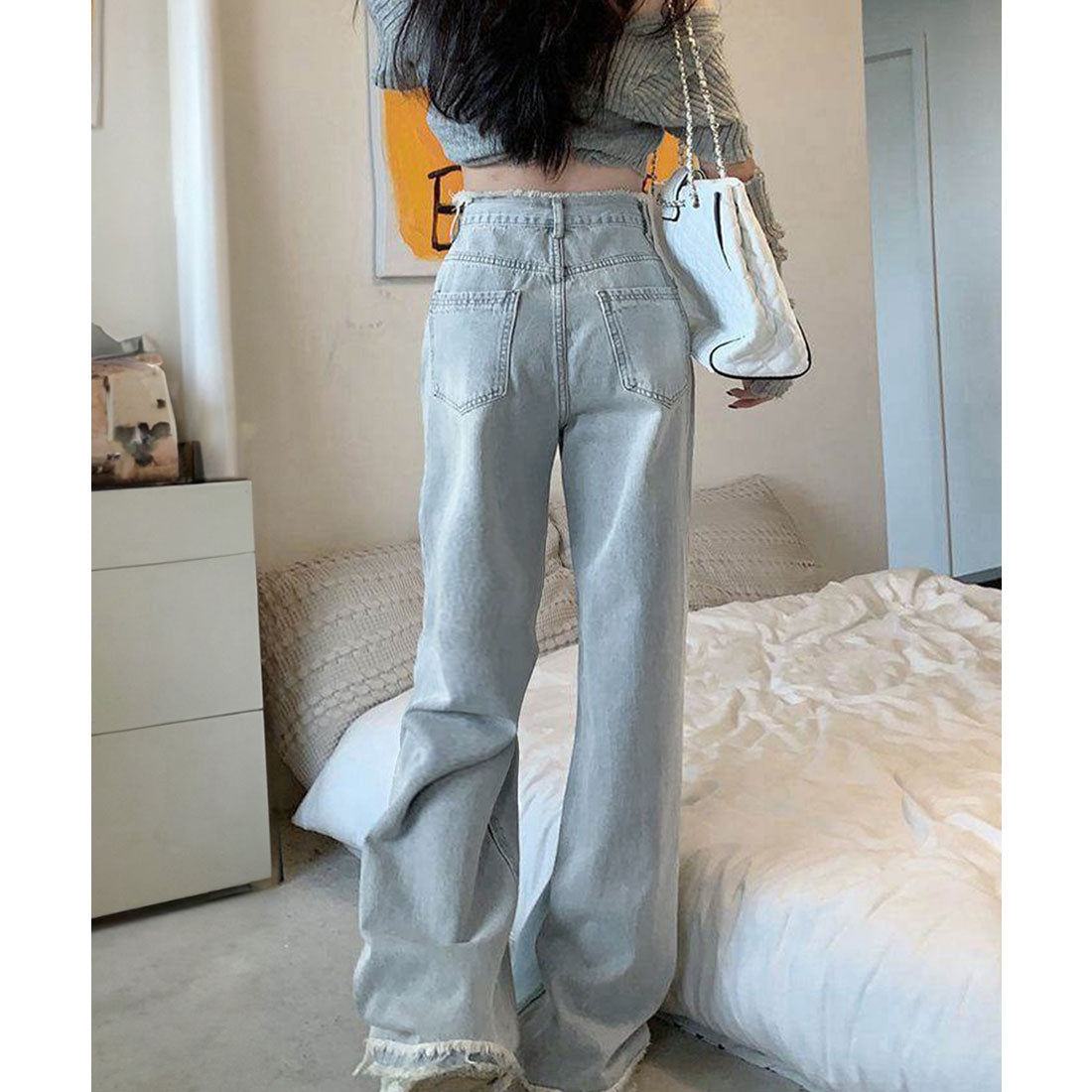 ミニミニストア miniministore フリンジ デニムパンツ ハイウエスト美脚