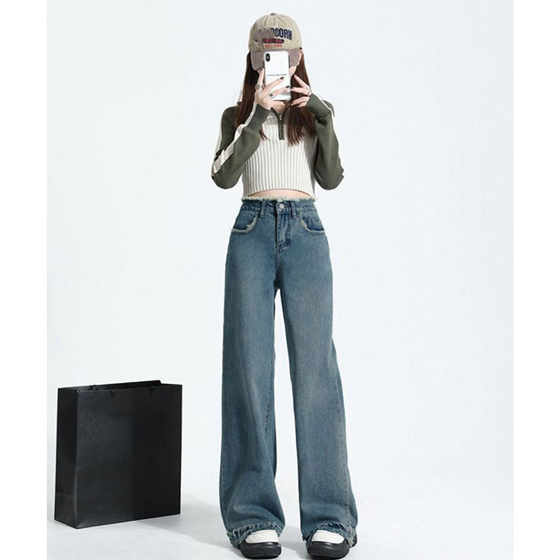 ミニミニストア miniministore フリンジ デニムパンツ ハイウエスト美脚