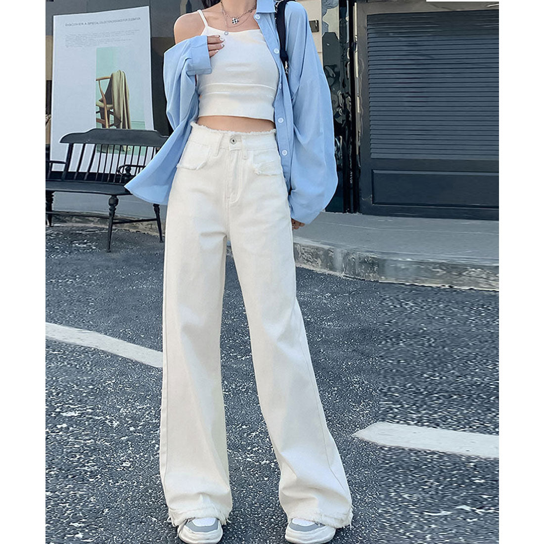 ミニミニストア miniministore フリンジ デニムパンツ ハイウエスト美脚