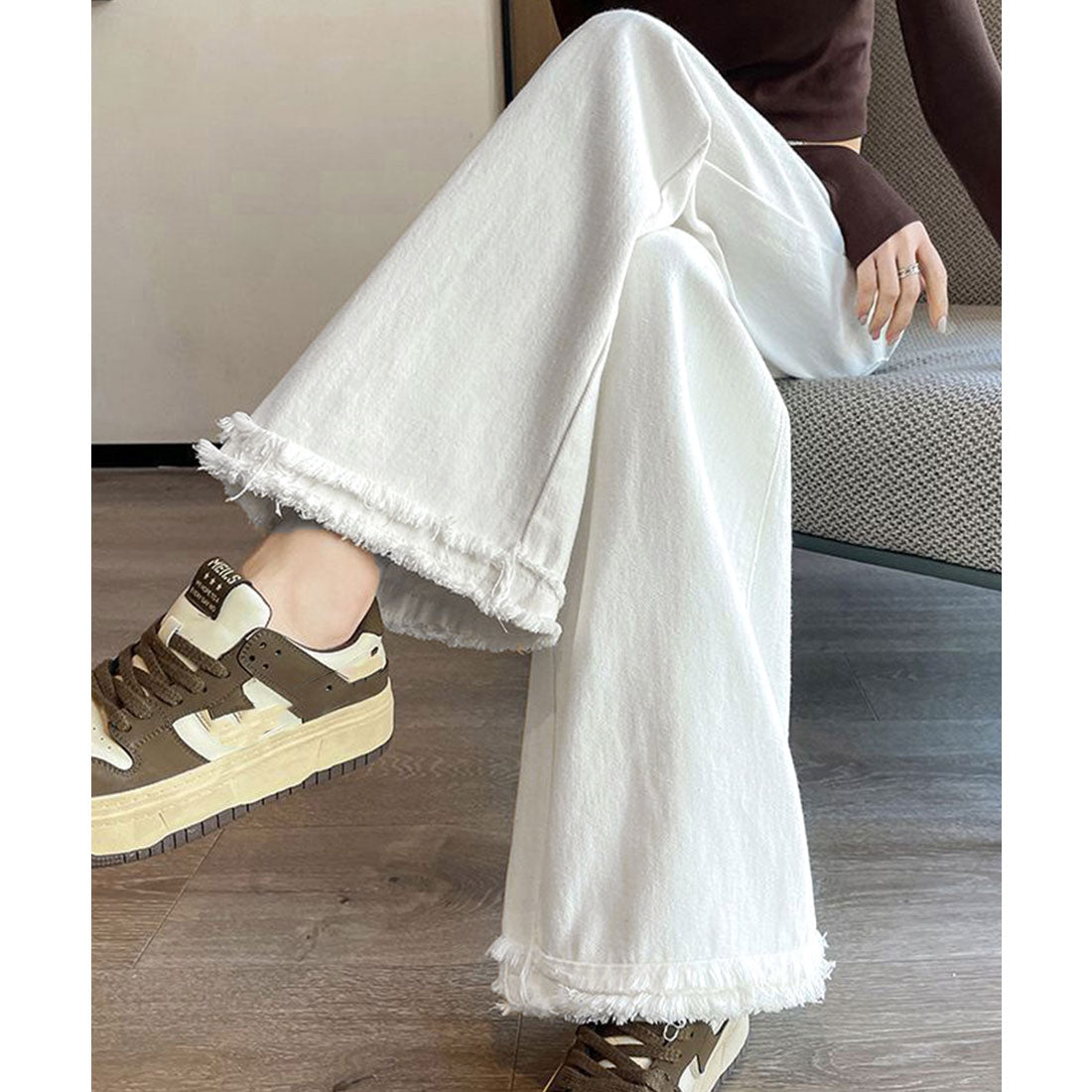 ミニミニストア miniministore フリンジ デニムパンツ ハイウエスト美脚