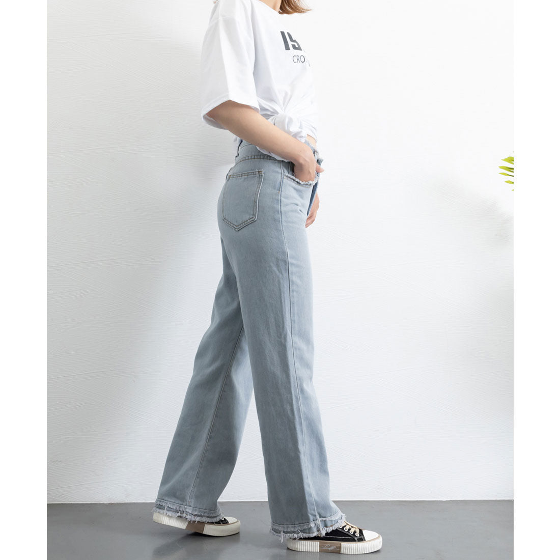 ミニミニストア miniministore フリンジ デニムパンツ ハイウエスト美脚