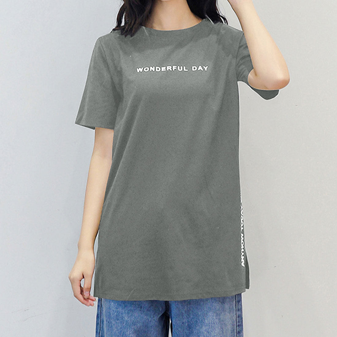 ロゴtシャツ レディース 半袖カジュアル,ダークグレー