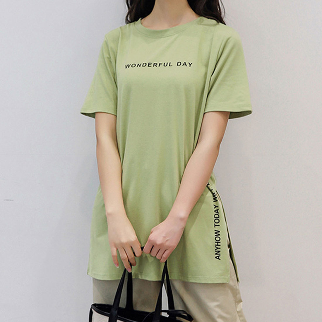 ロゴtシャツ レディース 半袖カジュアル,グリーン