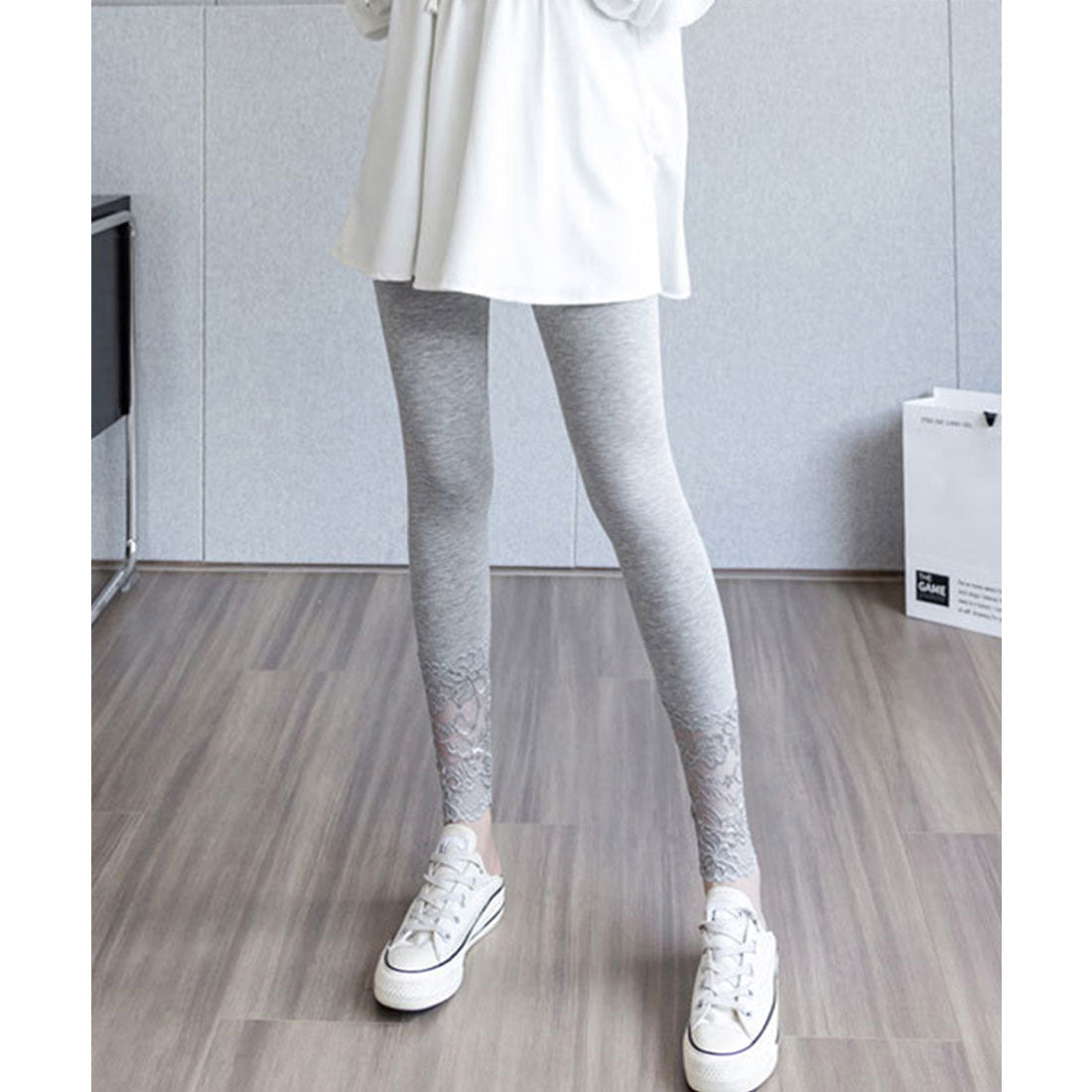 ミニミニストア miniministore レース切り替えレギンス 美脚美尻スパッツ （チャコールグレー） チャコールグレー